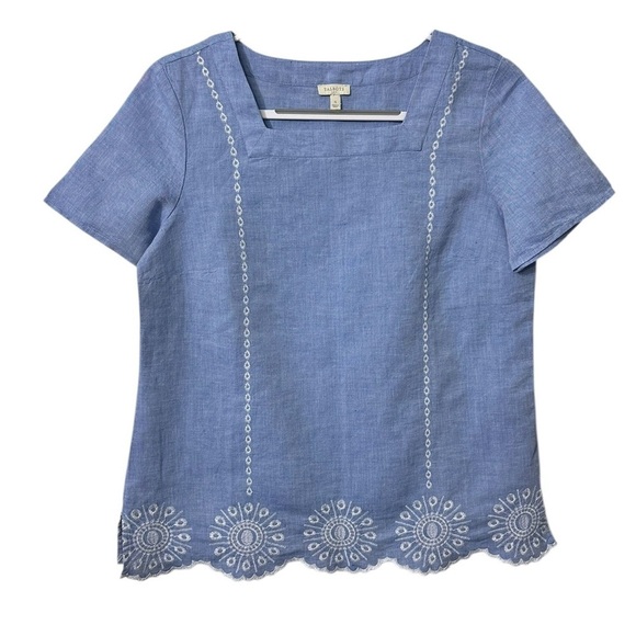 Talbots Tops - Talbots Chambray Linen Embroidered Blouse